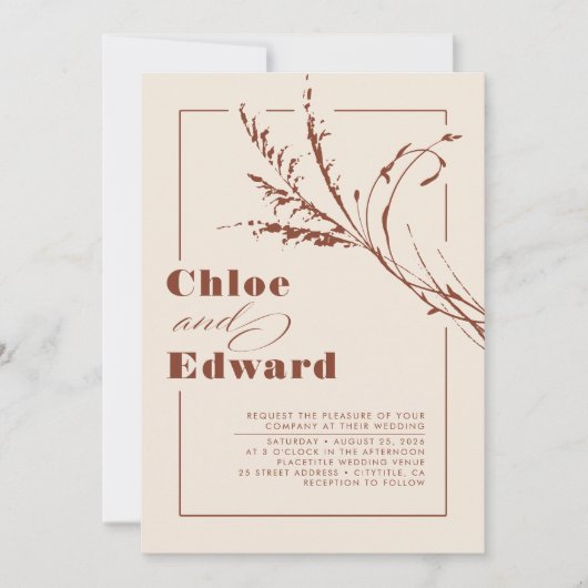 Modern Boho Terracotta Burnt Orange Wedding Einladung (Vorderseite)