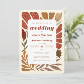 Modern Boho Terracotta Fall Blumenzehen Einladung (Stehend Vorderseite)