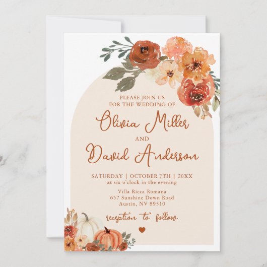Modern Boho Terracotta Fall Pumpkin Herbsthochzeit Einladung (Vorderseite)