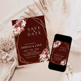 Modern Boho Terracotta Floral Photo Save The Date