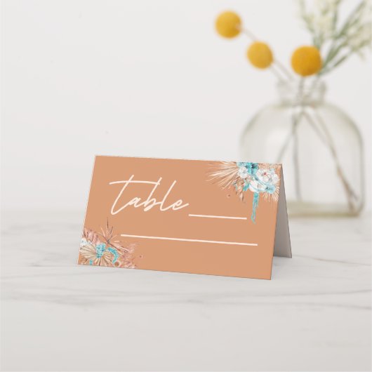 Modern Boho Terracotta Script Wedding Platzkarte (Vorderseite)