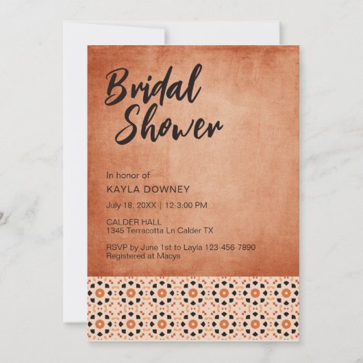 Modern Boho Terracotta Tile Brautparty Einladung (Vorderseite)