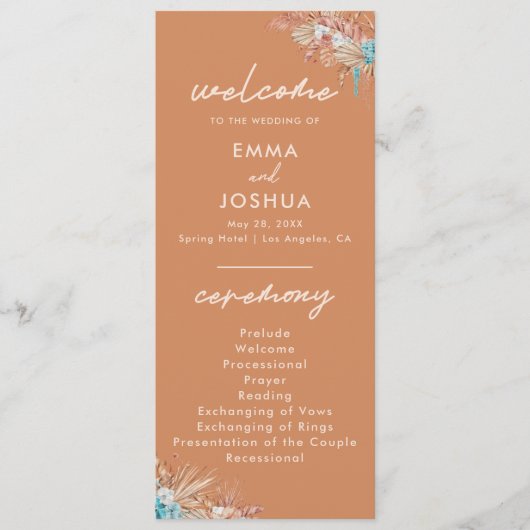 Modern Boho Terracotta Wedding Programm (Vorderseite)