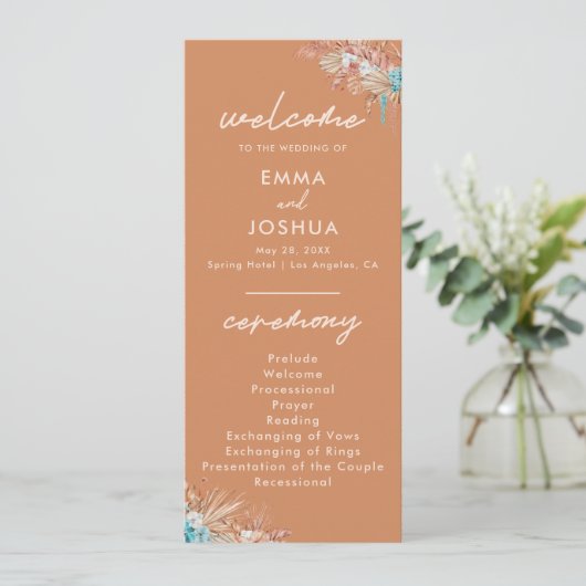 Modern Boho Terracotta Wedding Programm (Stehend Vorderseite)