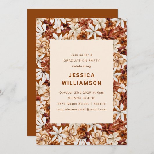 Modern Boho Terracotta Wildblumen Abschluss Einladung (Vorne/Hinten)