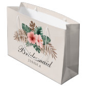 Modern Boho Tropical Foliage Bridesmaid Large Gif Große Geschenktüte (Rückseite Schrägansicht)