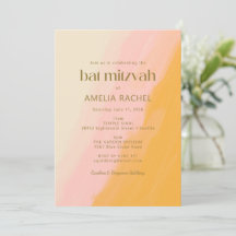 Modern Boho Wasserfarbe Rosa Gelbe Bat Mitzvah