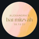 Modern Boho Wasserfarbe Rosa Gelbe Bat Mitzvah Runder Aufkleber<br><div class="desc">Modern Boho Wasserfarbe Rosa Gelbe Bat Mitzvah Custom Classic Round Aufkleber</div>