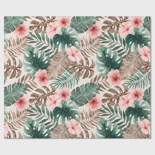Modern Boho Wasserfarbe Tropenflora Geschenkpapier (Flach)