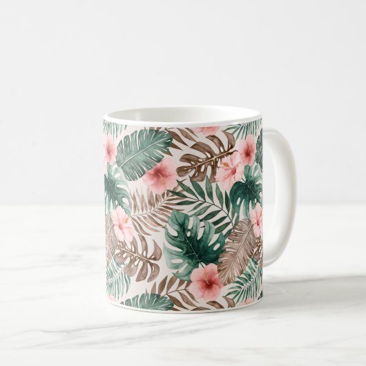 Modern Boho Wasserfarbe Tropenflora  Kaffeetasse (VorderseiteRechts)