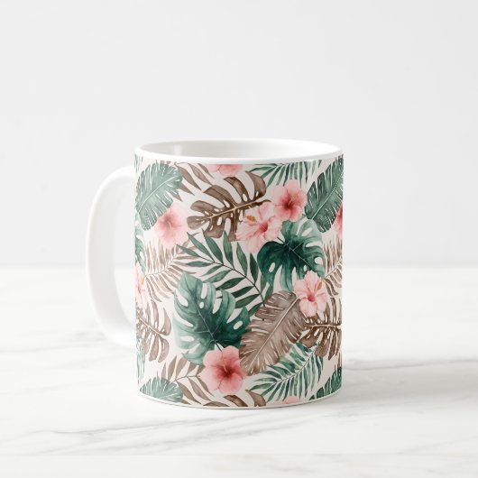 Modern Boho Wasserfarbe Tropenflora  Kaffeetasse (Vorderseite Links)