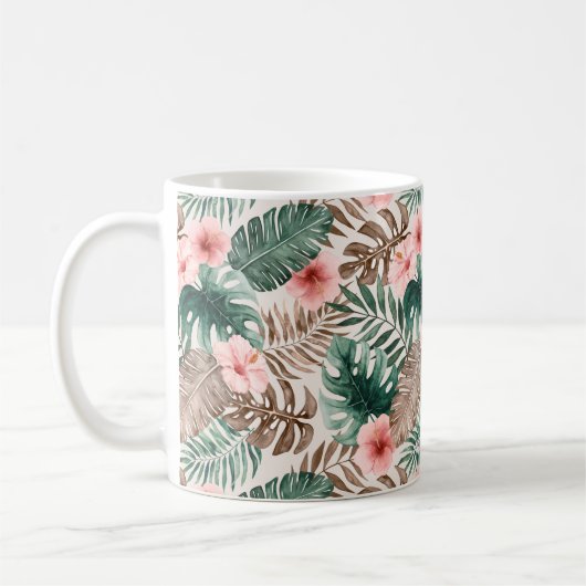 Modern Boho Wasserfarbe Tropenflora Kaffeetasse (Links)