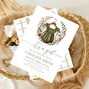 Modern Boho Watercolor Baby Girl Clothes Dusche Einladung