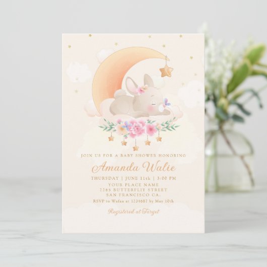 Modern Boho Watercolor Bunny Baby Dusche Einladung (Stehend Vorderseite)
