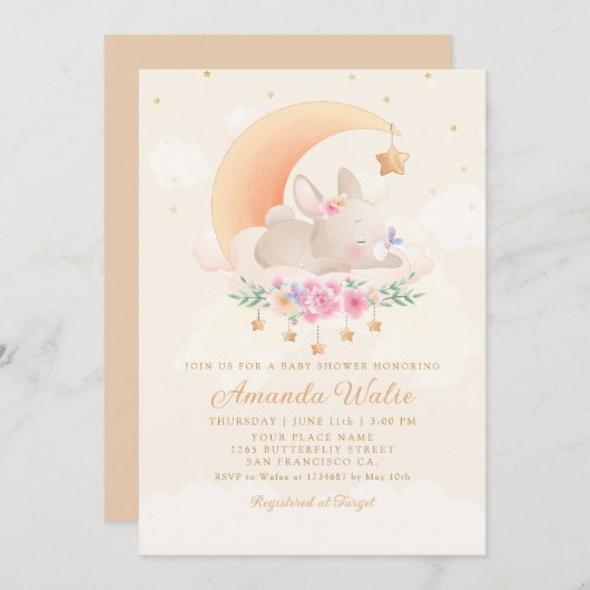 Modern Boho Watercolor Bunny Baby Dusche Einladung (Vorne/Hinten)