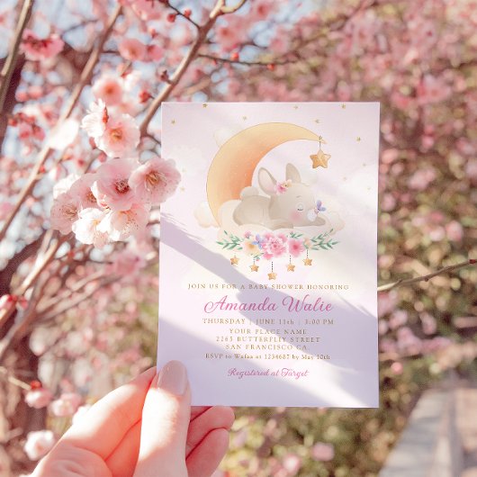 Modern Boho Watercolor Bunny Baby Dusche Einladung
