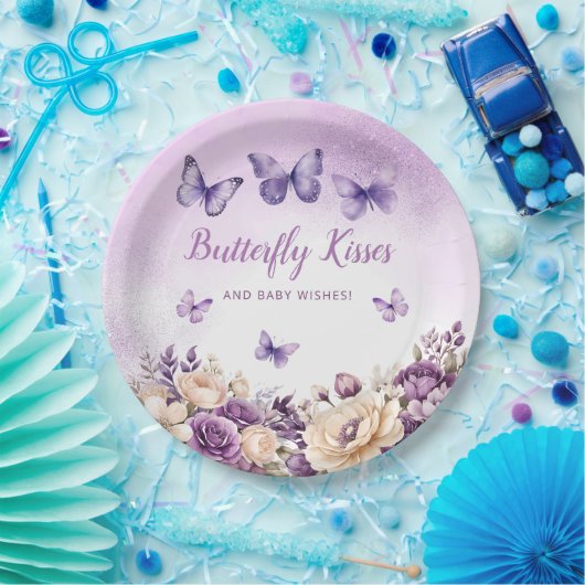 Modern Boho Watercolor Butterfly Girl Babydusche Pappteller (Party)