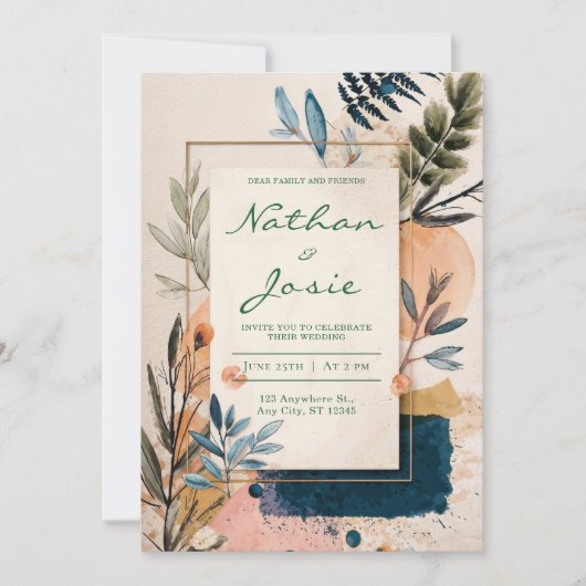 Modern Boho Watercolor Einladung zur Hochzeit (Vorderseite)