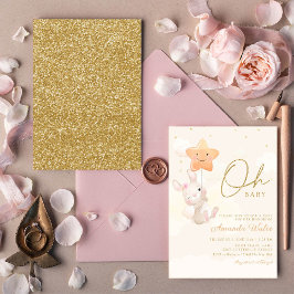 Modern Boho Watercolor Niedlich Bunny Girl Baby Du Einladung