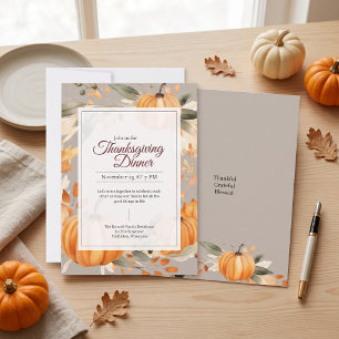Modern Boho Watercolor Orange Pumpkin Erntedank Einladung