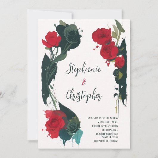 Modern Boho Wedding Einladung - Abstrakte Blume (Vorderseite)