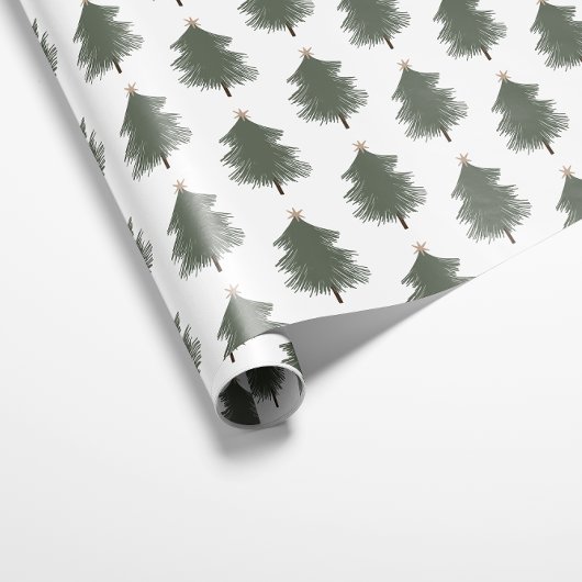 Modern Boho Weihnachtsgrün und Gold Tree Geschenkpapier