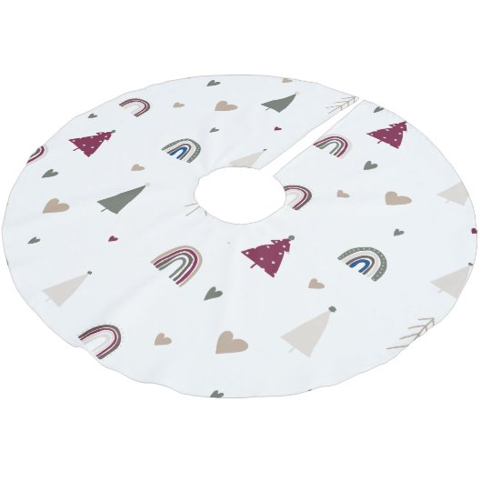 Modern Boho Weihnachtsregenbogen und Herz-Tree-Roc Polyester Weihnachtsbaumdecke (Schrägansicht)