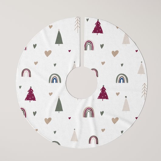 Modern Boho Weihnachtsregenbogen und Herz-Tree-Roc Polyester Weihnachtsbaumdecke