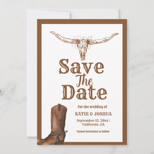 Modern Boho Western Cowboy Wedding Save the date Einladung (Vorderseite)