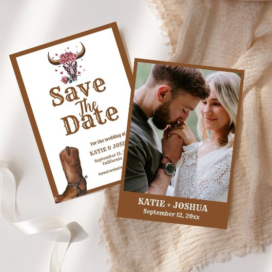 Modern Boho Western Cowboy Wedding Save the date Einladung