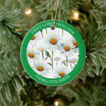 Modern Boho White Daisy Floral Erste Weihnachten