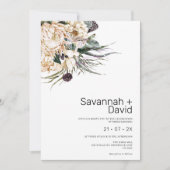 Modern Boho White Protea Pampas Grass Wedding Einladung (Vorderseite)