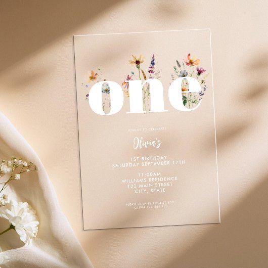 Modern Boho Wildblume 1. Geburtstag Acryleinladungen