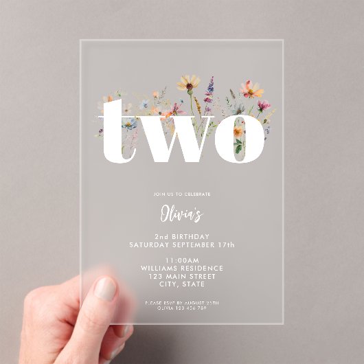 Modern Boho Wildblume 2. Geburtstag Acryleinladungen (Insitu (Handheld))