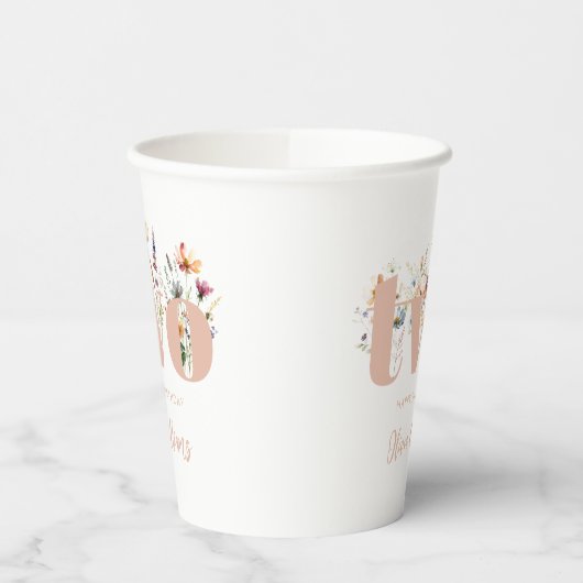 Modern Boho Wildblume 2. Geburtstag Pappbecher (Links)