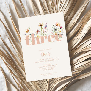 Modern Boho Wildblume 3. Geburtstag Einladung