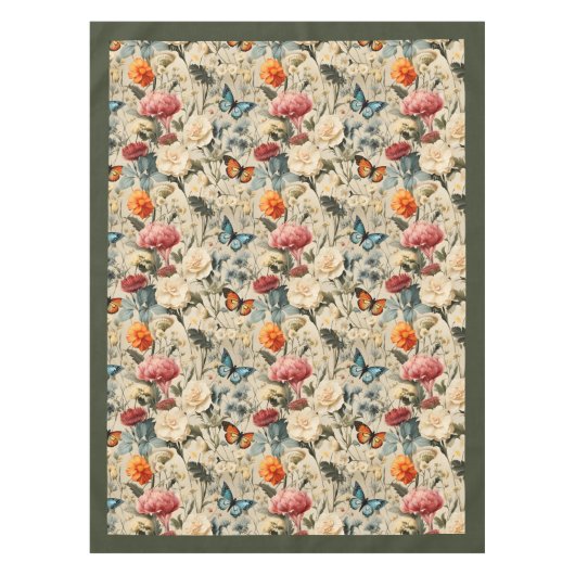 Modern Boho wilde Blume und Schmetterlinge Tischdecke (Vorderseite)
