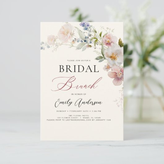 Modern Boho Wildflower Bridal Brunch Shower Einladung (Stehend Vorderseite)