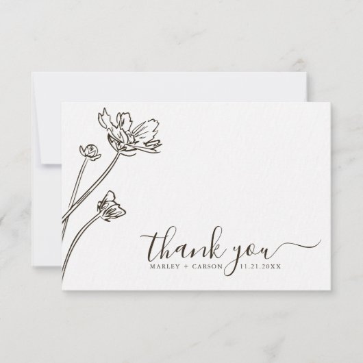 Modern Boho Wildflower Periwinkle Wedding Dankeskarte (Vorderseite)