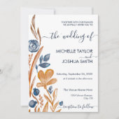 Modern Boho Wildflower Terracotta Navy Blue Einladung (Vorderseite)