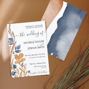 Modern Boho Wildflower Terracotta Navy Blue Einladung