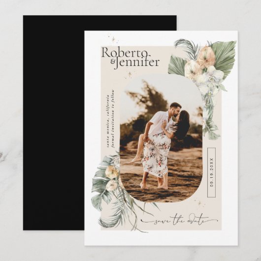 Modern Boho Wüste | Florales Foto Save the Date (Vorne/Hinten)