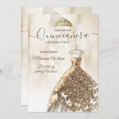 Modern Bokee Gold Schmetterling Kleid tiara Quince Einladung (Vorne/Hinten)