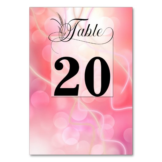 Modern Bokeh Candy Cotton Pink mit Typografie Tischnummer (Vorderseite)