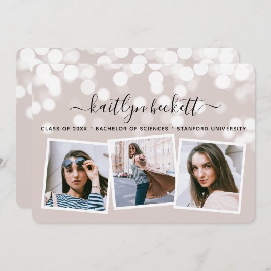 Modern Bokeh Lights 3 Foto Abschluss Ankündigung (Vorne/Hinten)