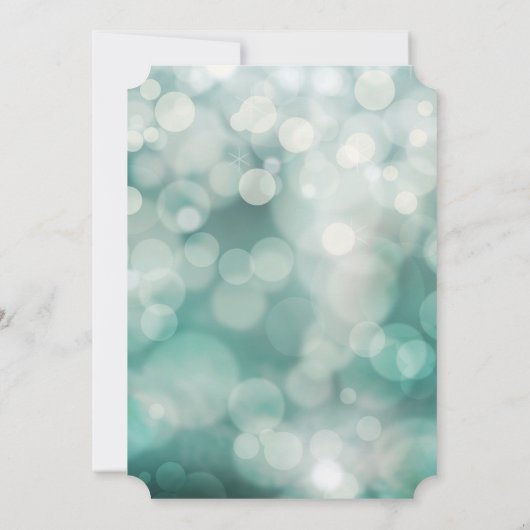 Modern Bokeh Sparkle Aqua Twinkle Probe Abendessen Einladung (Rückseite)