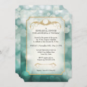 Modern Bokeh Sparkle Aqua Twinkle Probe Abendessen Einladung (Vorne/Hinten)