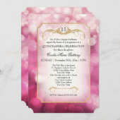 Modern Bokeh Sparkle Pink Twinkle Quinceanera Einladung (Vorne/Hinten)