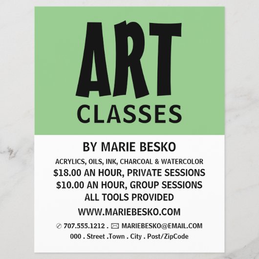 Modern Bold, Art Teacher, Art Class Advertising Flyer (Vorne)