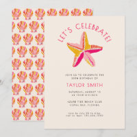 Modern Bold Beach Starfish Pink Geburtstagsparty